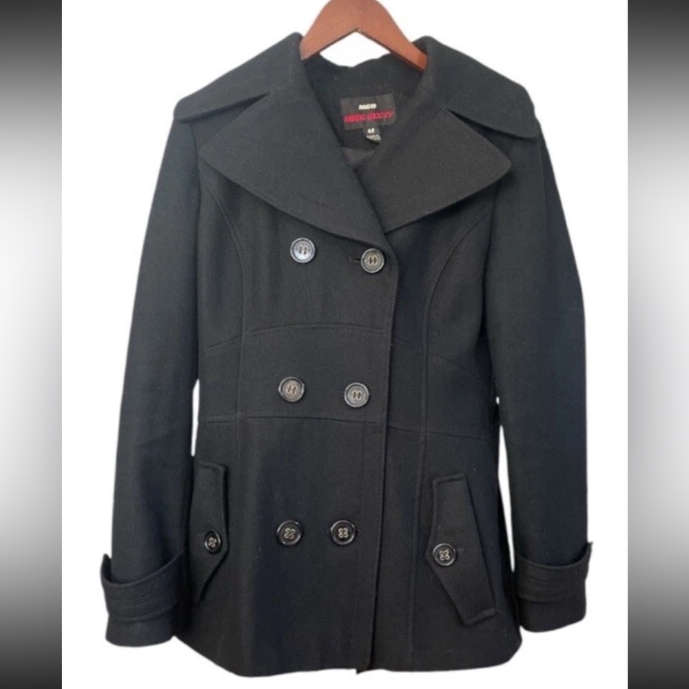 Miss Sixty M60 Wool Peacoat Black Double Breasted Peplum Back Size M Y2K